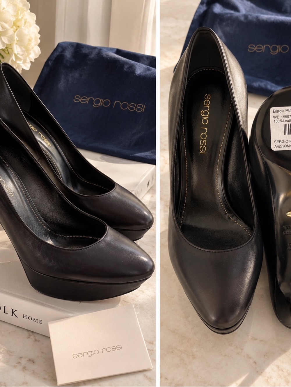 Sergio Rossi Black Leather Platform Pump Heels